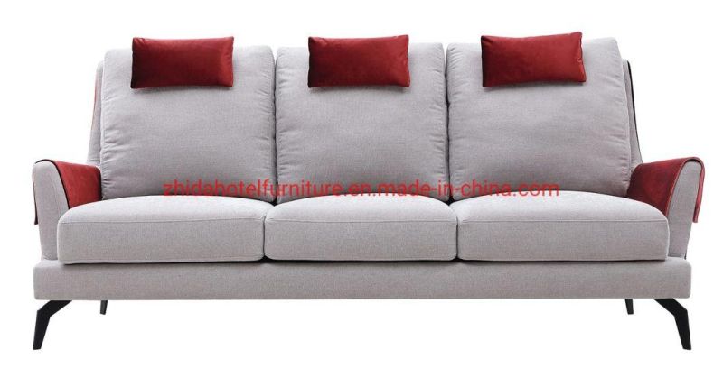 Modern Armrest Metal Feet Fabric Sofa Home Furniture with Headrest