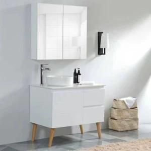 White Modern Floor Mounted MDF Bathroom Vanity with Top Basin