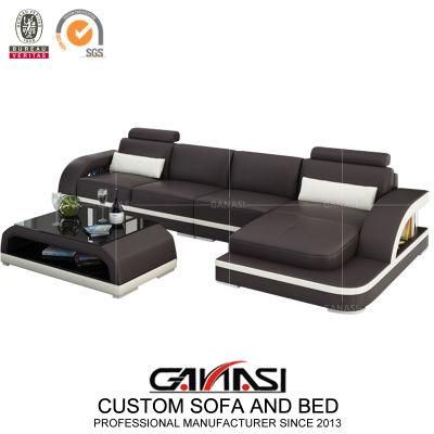Customized Modern Living Room Black Leather L Shape Leisure Sofa