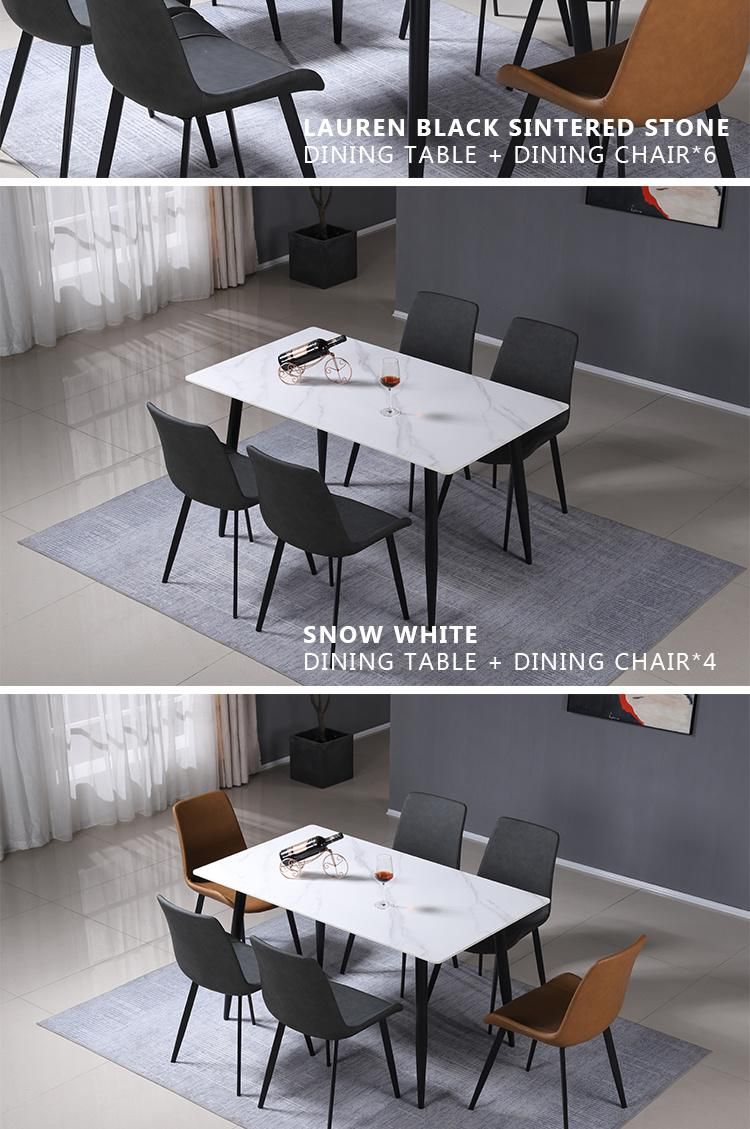 Modern Luxury Rectangle Restaurant Shape White Black 4 6 Seater Iron Metal Sintered Stone Dining Tables