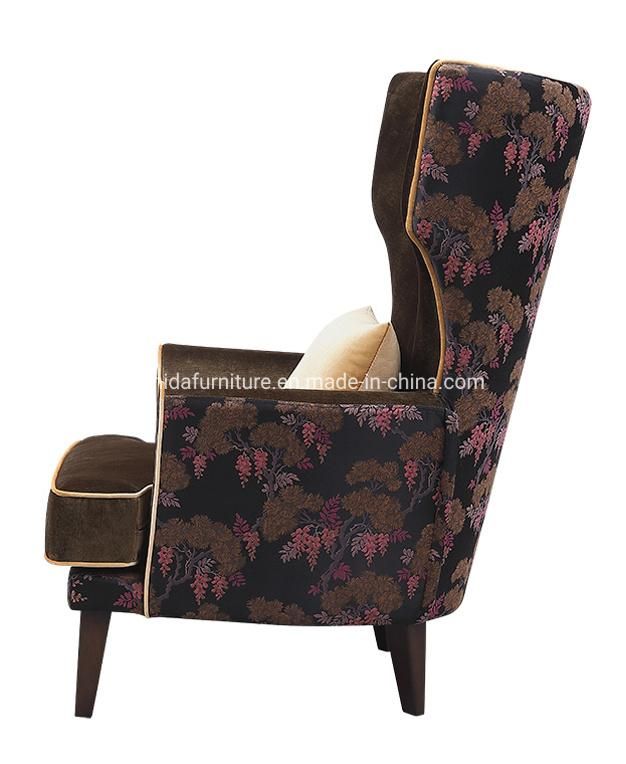 Hotel Lobby Area High Back Brown Chair with Lumbar Pillow