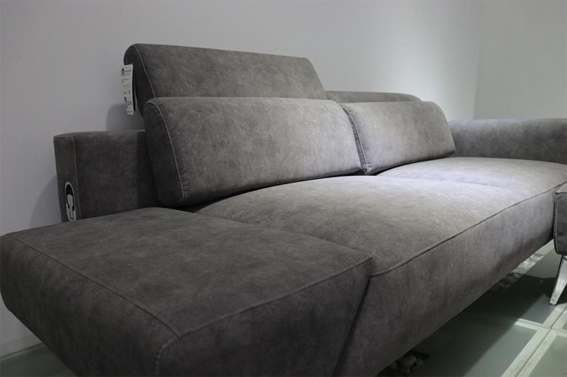 Grey Stainless Steel Linen Fabric Corner L Shape Sectional Sofa Set