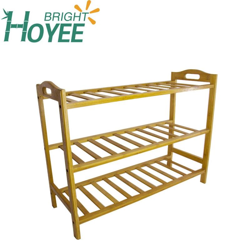 Top Quality 3 Tier Natural Bamboo Shoe Rack for Home Decoration