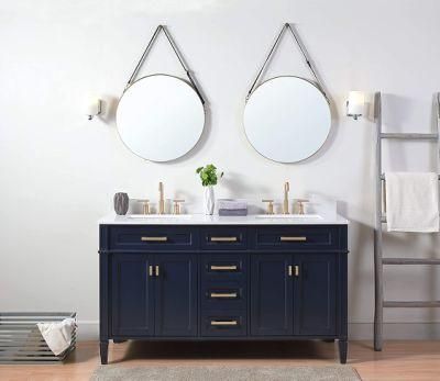 60&quot; Durand Contemporary Modern Navy Blue Double Sink Bathroom Vanity