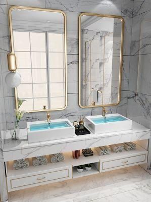 Marble Ceramic Washstand Washbasin MDF Bathroom Cabinets White Lacquer Vanity