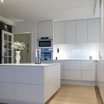 High End Matt Black Handle Less Kitchen Cupboard Melamine Modular PVC Modern Lacquer Kitchen Cabinet Designs with Big Island