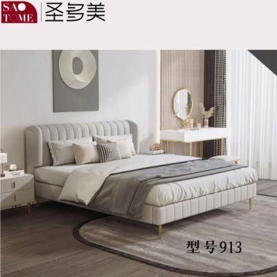 Modern Luxury Hotel Bedroom Furniture off-White Leather Double Bed