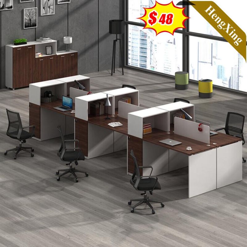 Office Furniture Wooden Frame Laminate Desktop Double Sided Outlet 6 Person Office Partition Wood Office Workstation Table for Office Building