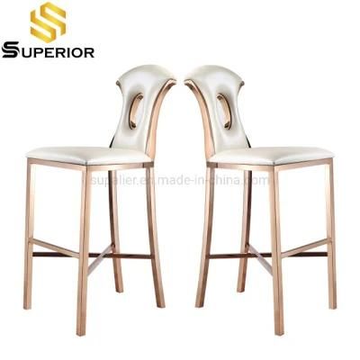 Modern Style High Back Rose Gold Bar Chairs for Hotel