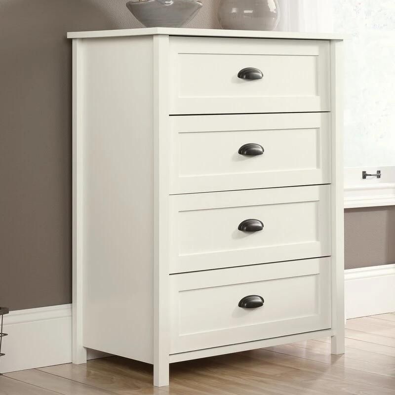 Classic Furniture Coffee Table Wooden Cabinet White 4 Drawer Chest Sideboard with Metal Deco