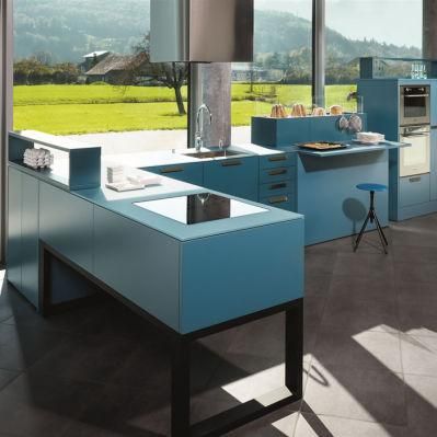 High End Box Design Plywood Raised Panel Flat Pack Blue Kitchen Furniture