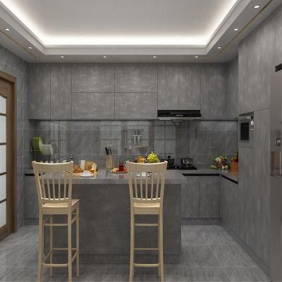 Foshan Manufacturer Custom Wood Kitchen Cabinets Sets Design Modern Grey Melamine MDF Laminated Board Kitchen Cabinet