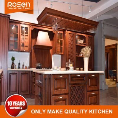 Red Classical Style Oak Solid Wood Kitchen Cabinets Furniture