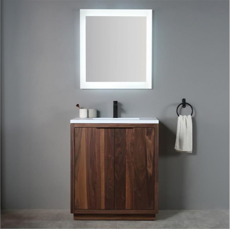 Modern Solid Wood Bathroom Cabinet Simple with Ceramics Contertop