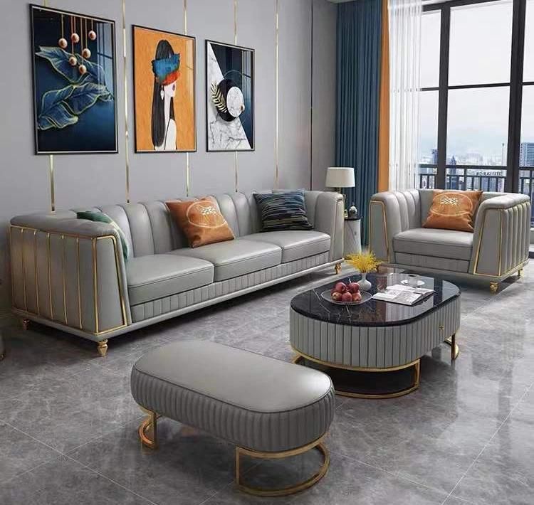 Modern New Design Italian Leather Living Room Luxury Home Furniture Sofa Big Size L Shape Sofa Sets