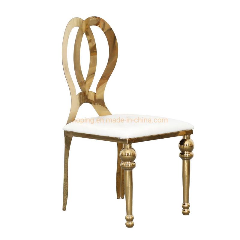 China Furniture Modern Design Metal Legs White Sponge Seat Antique Banquet Furniture Factory Price Elegant Gold Stainless Steel Back Dining Chair