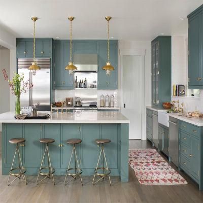 Modern Solid Wooden Plywood Kitchen Cabinets Design American Blue Shaker Kitchen Cabinet