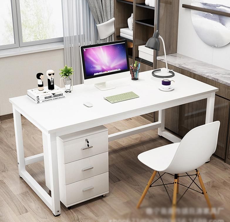Simple Computer Desk Home Writing Desk Steel and Wood Desk with Cabinet