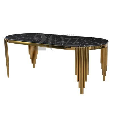 Round Restaurant Dining Table 6 People Black Marble Top or Tempered Glass Living Room Furniture