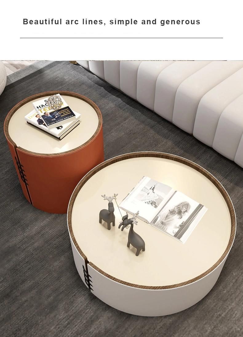 Home Furniture Leather Sintered Stone Tea Table