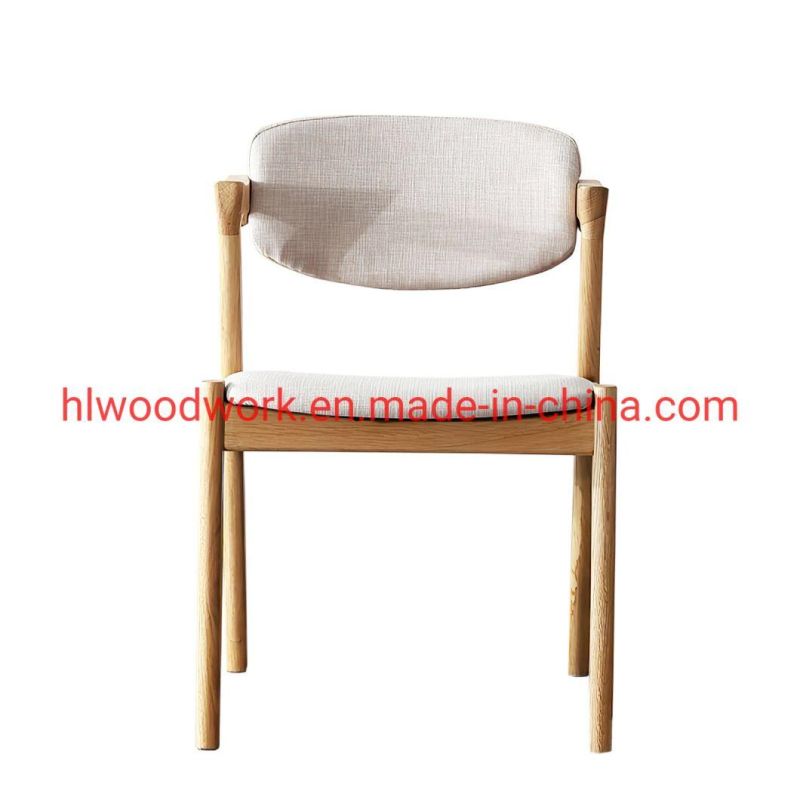 Oak Wood Z Chair Oak Wood Frame Natural Color White Fabric Cushion and Back Dining Chair Coffee Shop Chair Office Chair Home Furniture