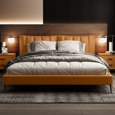 Modern Home Furniture Hotel Bedroom Wood Base Leather King Bed