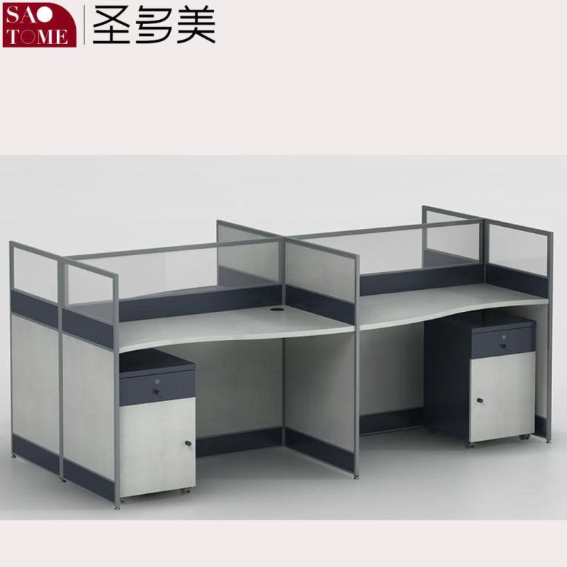 Office Furniture Four-Person Brown Desk with Movable Cabinet