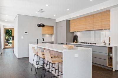 Light Grey Pantry Cupboard Modern Design Wooden Grain Wall Cabinets for Kitchen