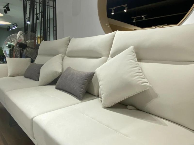 Grey White Stainless Steel Linen Fabric Corner L Shape Sectional Sofa Set