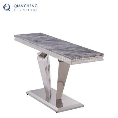 Modern Entrance Hallway Console Table Mirrored 201# Stainless Steel Rectangle Marble Top Living Room Furniture Console Table