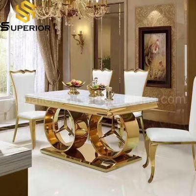 Modern Luxury Marble Gold Stainless Steel Base Dining Tables