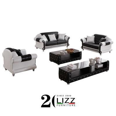 European Style Modern Living Room Home Genuine Leather 1+2+3 Leisure Sofa Set