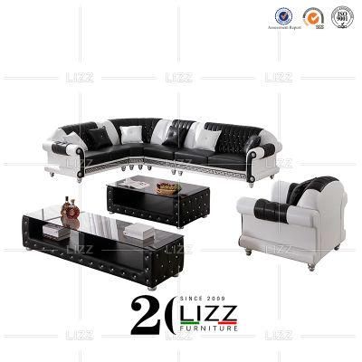 L Shape Home Furniture Genuine Leather Wooden Sectional Sofa