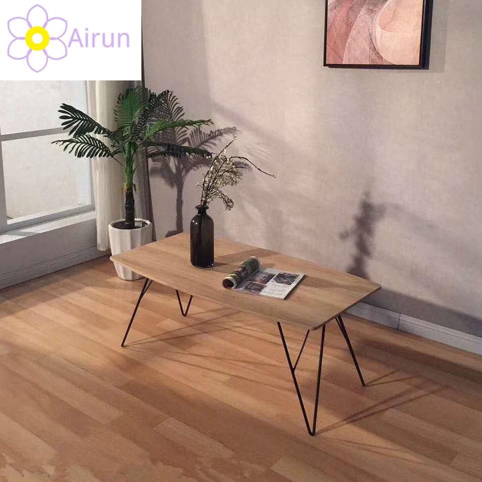 Modern Simple Living Room Tables MDF Wood Top Metal Leg Rectangle Coffee Table