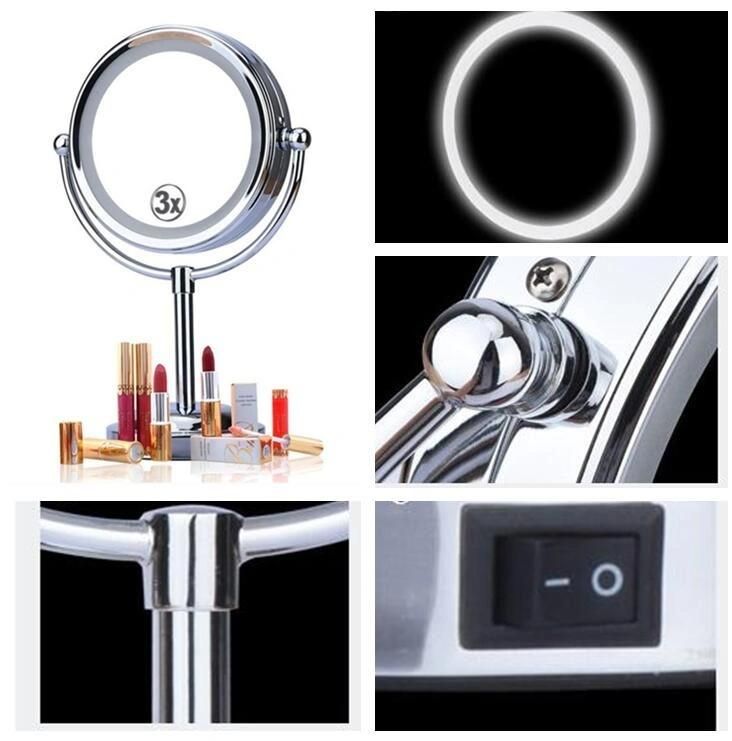 Round Free Stand Double-Sided Swivel Magnifying LED Makeup Mirror for Vanity and Bathroom Counter Top