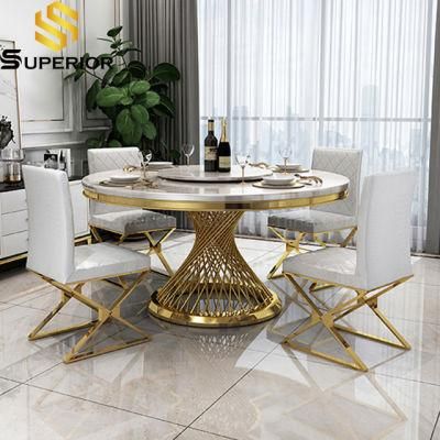 French Style 8 Seat Marble Dining Table Stainless Steel Frame