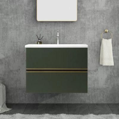 31.9&quot; Dark Green Floating Stone Top Bathroom Vanity with Undermount Sink &amp; 2 Drawers