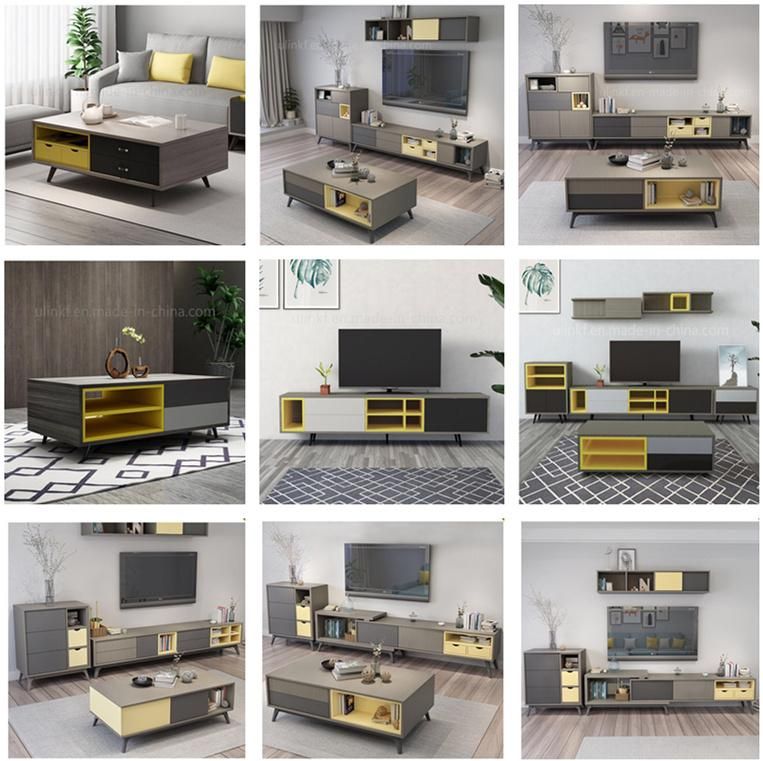 Cheap Modern Home Living Furniture Set Sofa Side Furniture Center Tables Black Glass Table Top Wooden Coffee Table (UL-5998)