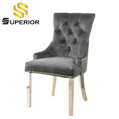 American Style Home Furniture Stainless Steel Grey Velvet Dining Chair