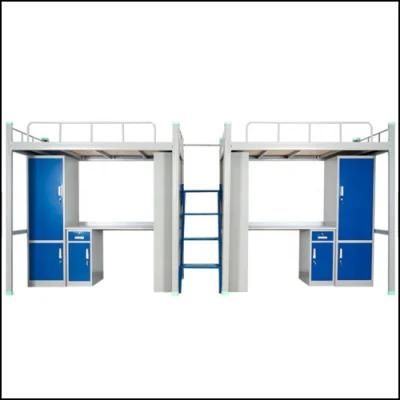 Adult Metal Dormitory Bunk Bed, Metal Twin Beds with Desk Stair Locker