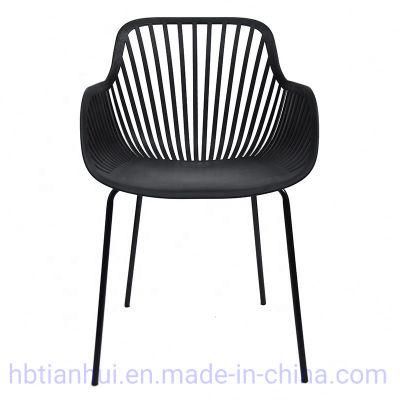 Modern Furniture Popular New Design PP Plastic Chair Metal Legs Back Arms Dining Chair