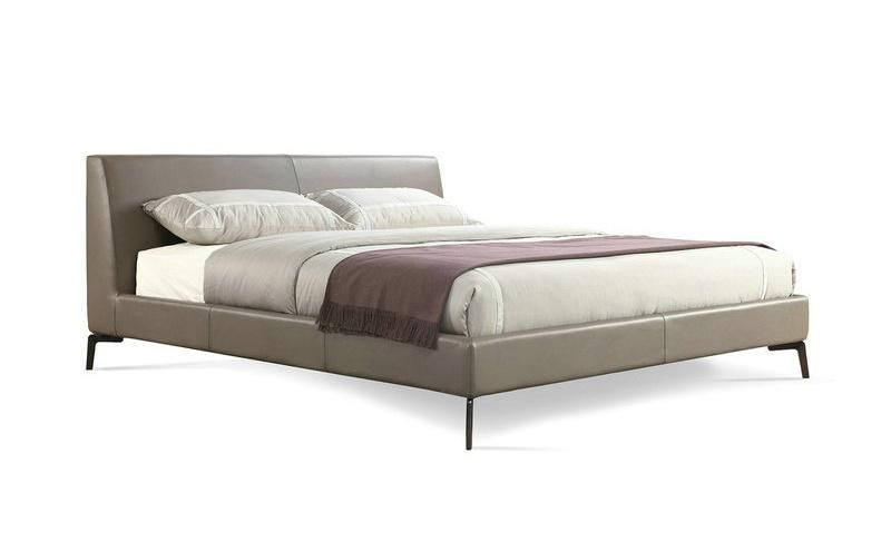 Concise Home Minimalist Style Bedroom Furniture Genuine Leather or Fabric Upholstered Metal Legs Double Bed