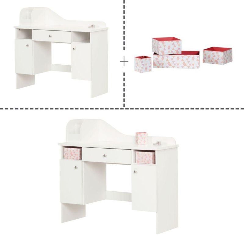 Dressing Table with 2 Doors and Storage Basket, Pure White