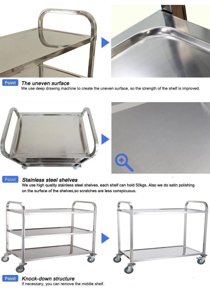 Hotel Food 3 Tiers Stainless Steel Square Tube Service Trolley