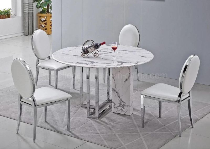 Elegant White Granite and Marble Top Dining Table Stainless Steel