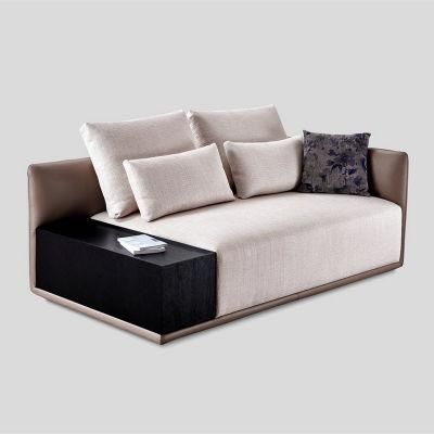 Chinese Wholesale Market Thin Arms Wooden Coffee Table Genuine Leather and Fabric Upholstered Sofa