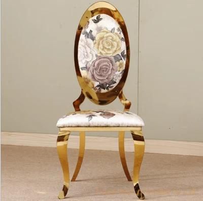 Modern New Style Dining Chair Flower Decors Back Chair Stainless Steel Restaurant Furniture Banquet Oval Chair Chameleon Gold Wedding Chair