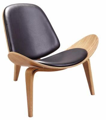 Upholstery Walnut Plywood Leather Coffee Shell Chair