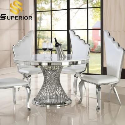 2020 Home Furniture Marble Top Restaurant Dining Table Silver Color