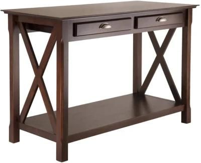 Cappuccino Finish Big X Design Console Table Desk with 2 Drawer